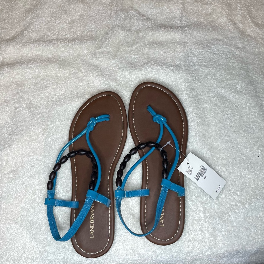 Lane Bryant Women's Teal with Wooden Bead Flat Sandals